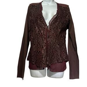 Nicolas & Mark Italian Leather Cutout Jacket Brown Artsy Fairycore Whimsy Size 8